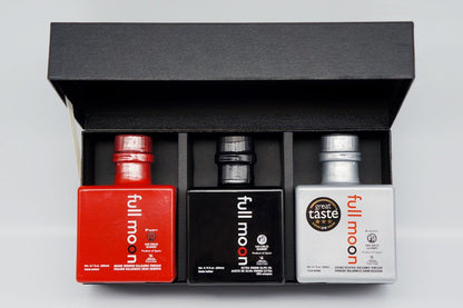 エキストラヴァージンオリーブオイルと2種のバルサミコビネガー『フルムーン・12年熟成ホワイトバルサミコ・12年熟成ブラックバルサミコ』ギフトセット 【結婚式 ギフト 縁起物】