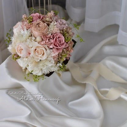 ウエディングブーケ ドリームパフ プリザーブドフラワー【結婚式 フラワー ブーケ ブートニア】