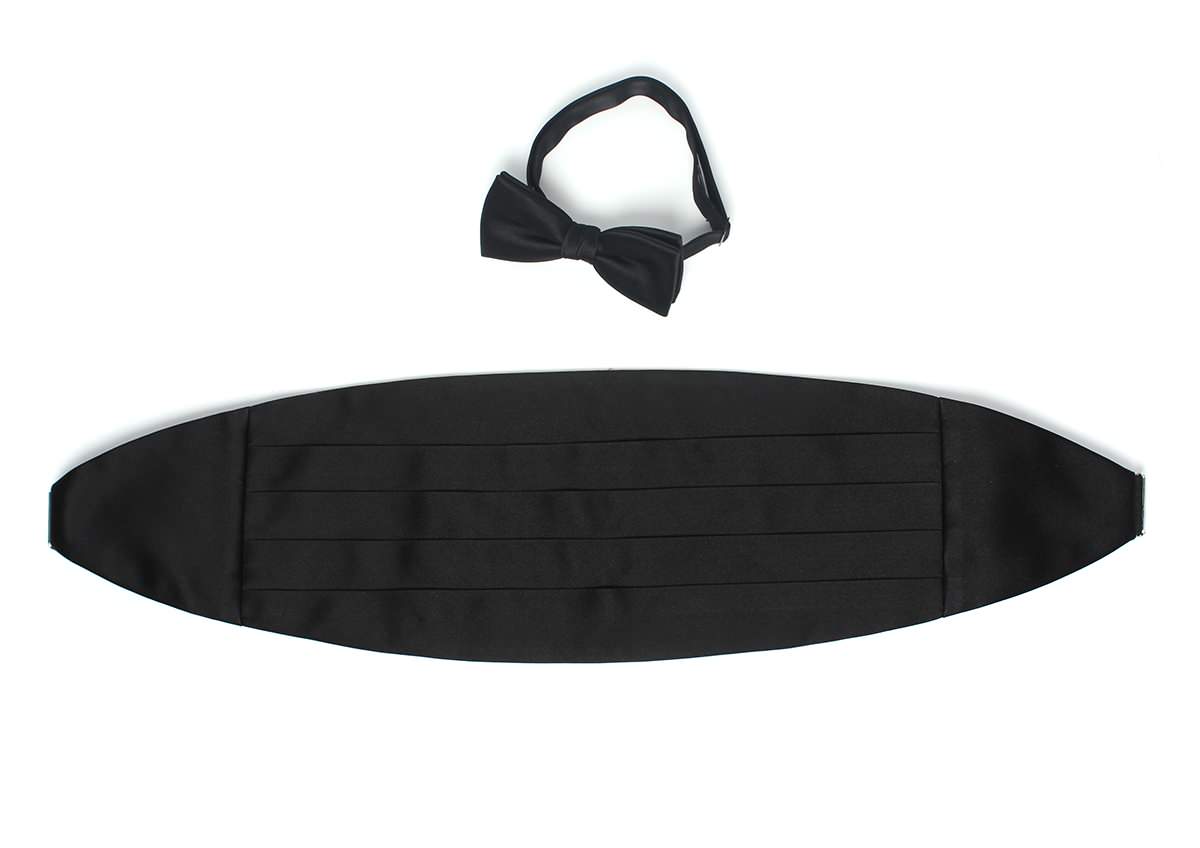 高級素材 拝絹地 を使用 上質な 蝶ネクタイ & カマーバンド セット ブラック 【結婚式 蝶ネクタイ】