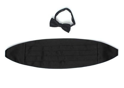 高級素材 拝絹地 を使用 上質な 蝶ネクタイ & カマーバンド セット ブラック 【結婚式 蝶ネクタイ】