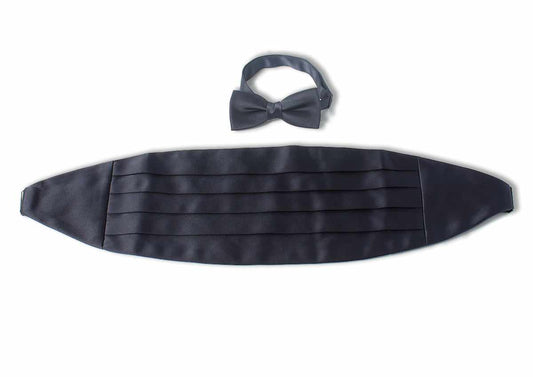 高級素材 拝絹地 を使用 上質な 蝶ネクタイ & カマーバンド セット ネイビー 【結婚式 蝶ネクタイ】