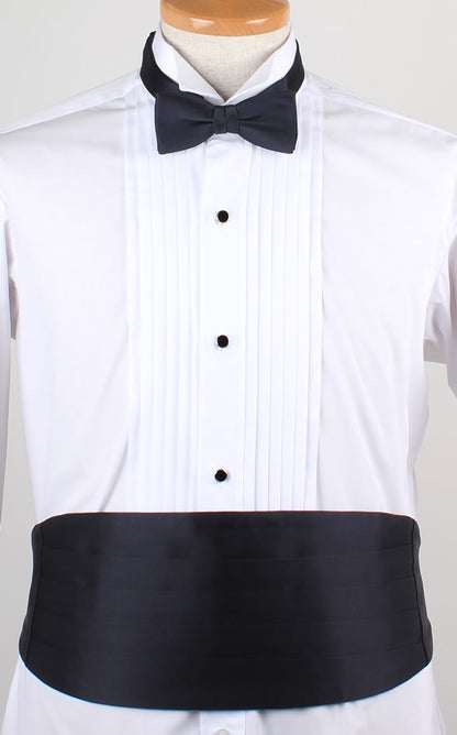 高級素材 拝絹地 を使用 上質な 蝶ネクタイ & カマーバンド セット ネイビー 【結婚式 蝶ネクタイ】