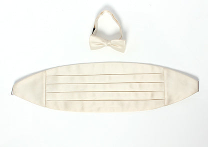 高級素材 拝絹地 を使用 上質な 蝶ネクタイ & カマーバンド セット オフホワイト 【結婚式 蝶ネクタイ】