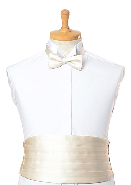 高級素材 拝絹地 を使用 上質な 蝶ネクタイ & カマーバンド セット オフホワイト 【結婚式 蝶ネクタイ】