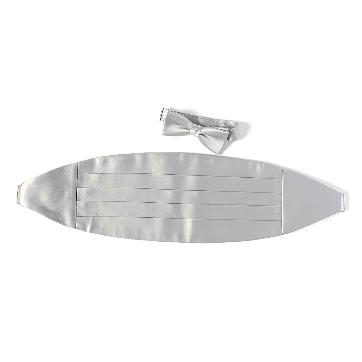 高級素材 拝絹地 を使用 上質な 蝶ネクタイ & カマーバンド セット シルバーグレー 【結婚式 蝶ネクタイ】