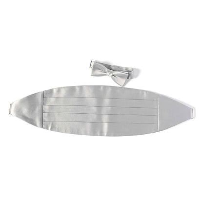 高級素材 拝絹地 を使用 上質な 蝶ネクタイ & カマーバンド セット シルバーグレー 【結婚式 蝶ネクタイ】