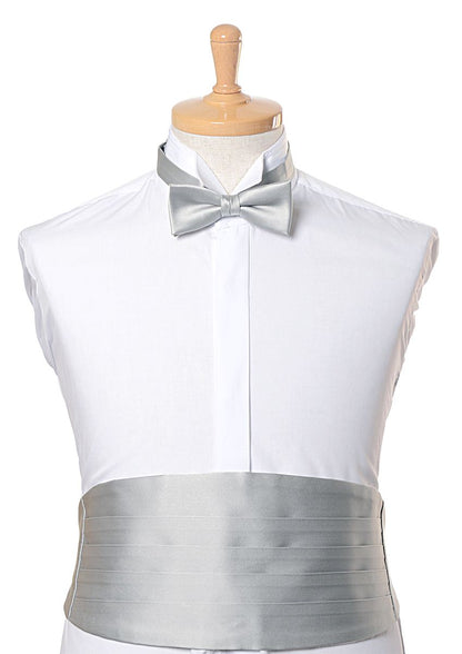 高級素材 拝絹地 を使用 上質な 蝶ネクタイ & カマーバンド セット シルバーグレー 【結婚式 蝶ネクタイ】