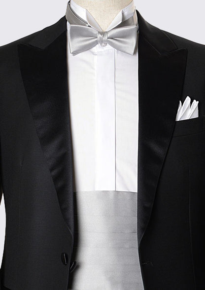 高級素材 拝絹地 を使用 上質な 蝶ネクタイ & カマーバンド セット シルバーグレー 【結婚式 蝶ネクタイ】