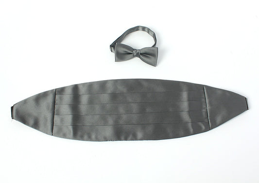 高級素材 拝絹地 を使用 上質な 蝶ネクタイ & カマーバンド セット グレー 【結婚式 蝶ネクタイ】