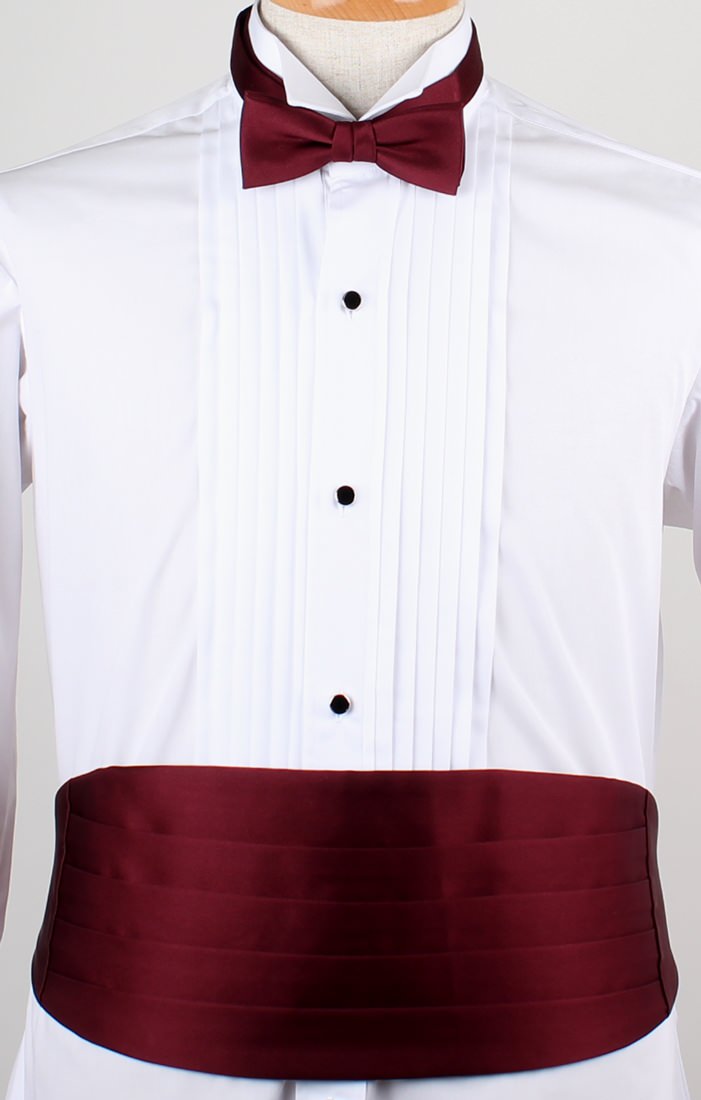 高級素材 拝絹地 を使用 上質な 蝶ネクタイ & カマーバンド セット ワイン 【結婚式 蝶ネクタイ】