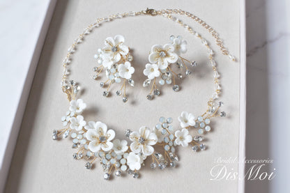 ネックレス×イヤリングセット ~ブライダルネックレス~ ≪CNE-01≫ 【結婚式 アクセサリーセット】