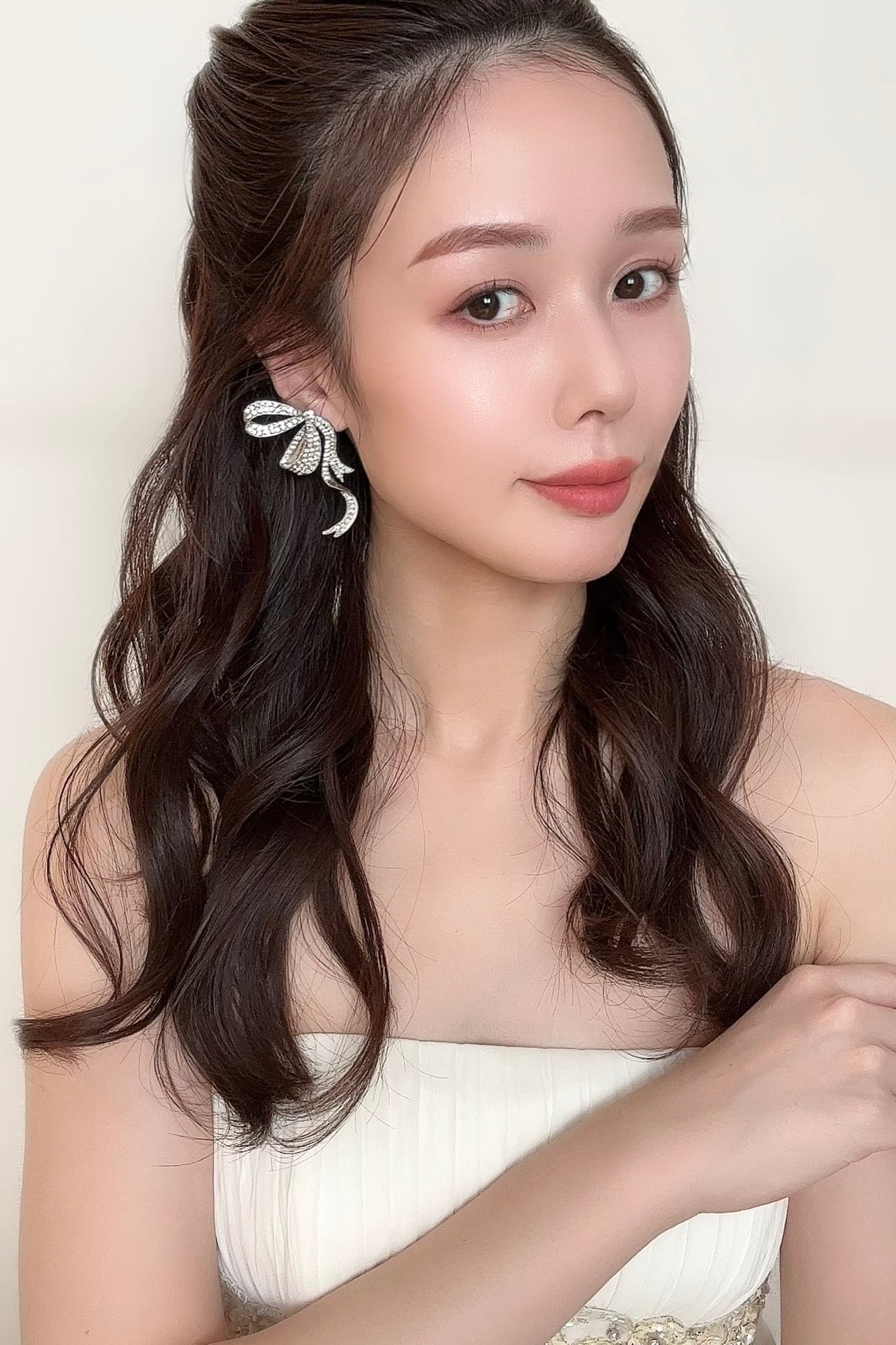 【イヤリングコンバーター対応】クリスタルリボンピアス~ブライダルピアス~ ≪CP-22≫【結婚式 ピアス イヤリング】