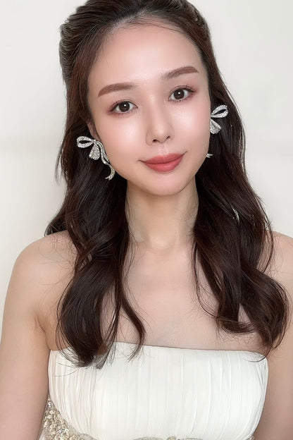 【イヤリングコンバーター対応】クリスタルリボンピアス~ブライダルピアス~ ≪CP-22≫【結婚式 ピアス イヤリング】