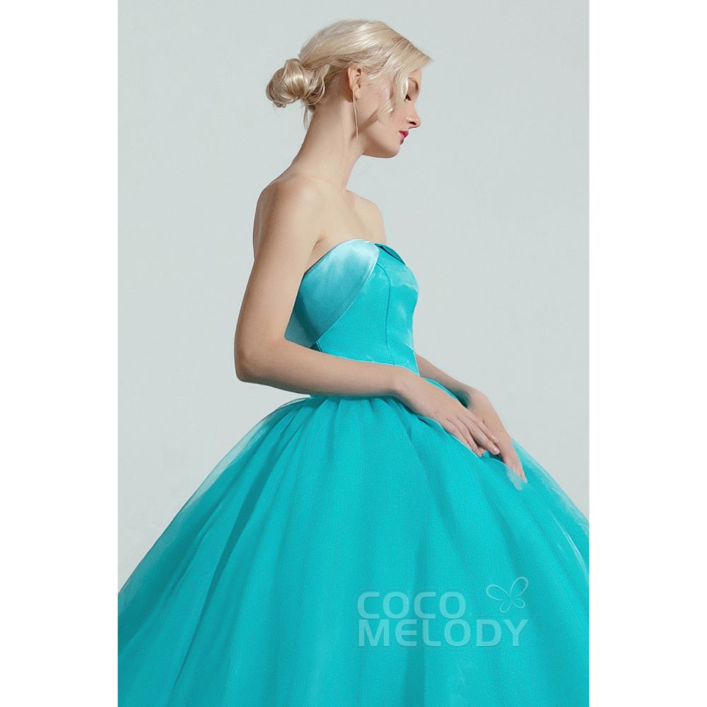 CW2097 プリンセス 取り外し可能な折り襟 ブルー カラードレス 【結婚式 カラードレス オーダーメイド】