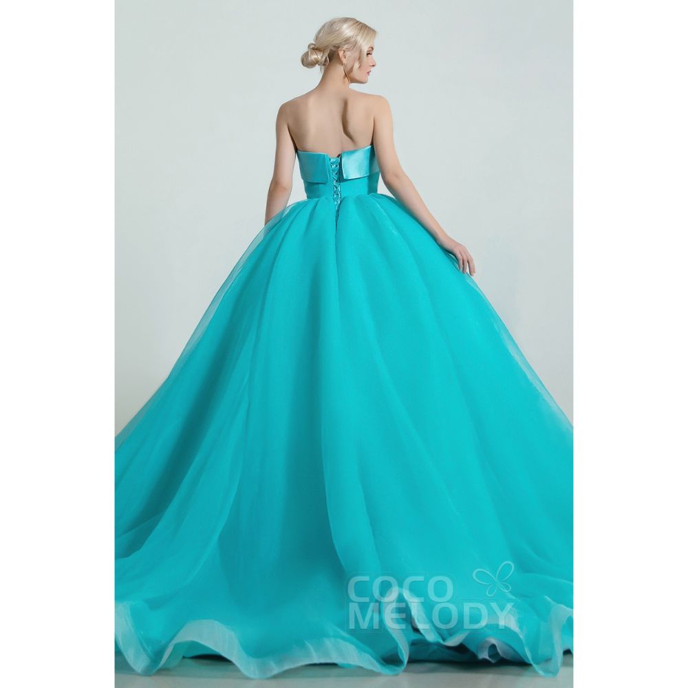 CW2097 プリンセス 取り外し可能な折り襟 ブルー カラードレス 【結婚式 カラードレス オーダーメイド】