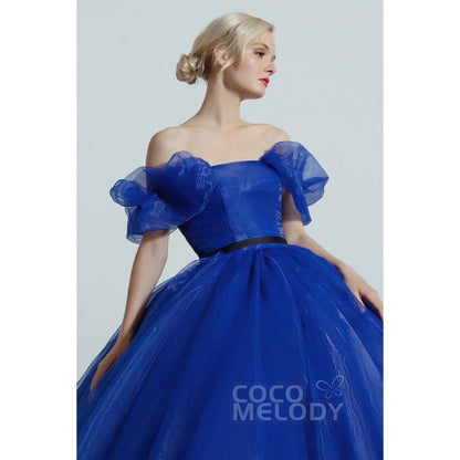 CW2098 プリンセス エレガント 取り外し可能なパフスリーブ ソーダライトブルー カラードレス 【結婚式 カラードレス オーダーメイド】