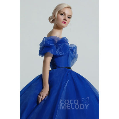 CW2098 プリンセス エレガント 取り外し可能なパフスリーブ ソーダライトブルー カラードレス 【結婚式 カラードレス オーダーメイド】