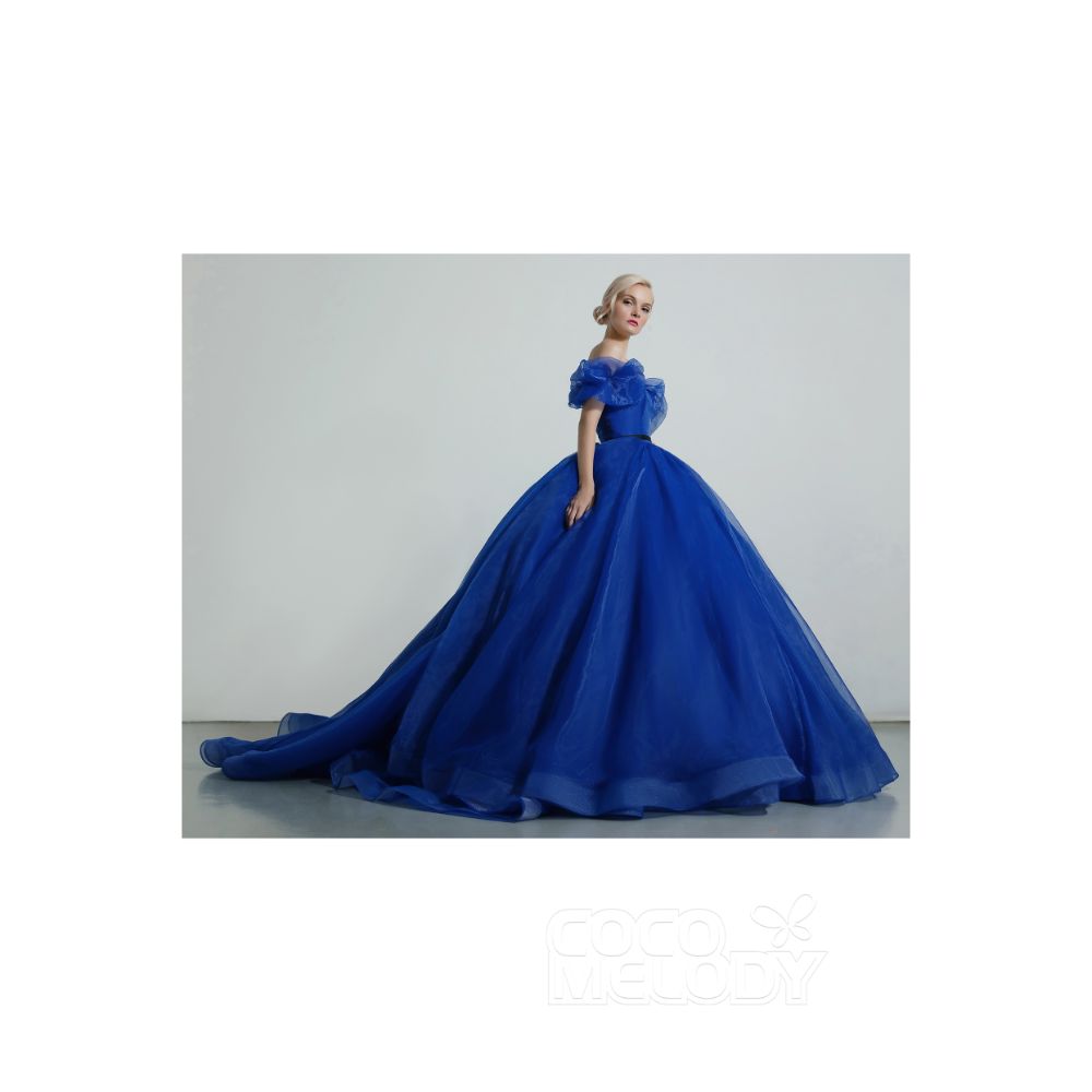 CW2098 プリンセス エレガント 取り外し可能なパフスリーブ ソーダライトブルー カラードレス 【結婚式 カラードレス オーダーメイド】