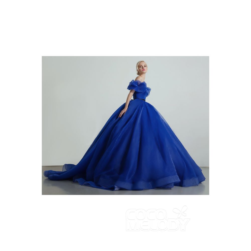 CW2098 プリンセス エレガント 取り外し可能なパフスリーブ ソーダライトブルー カラードレス 【結婚式 カラードレス オーダーメイド】