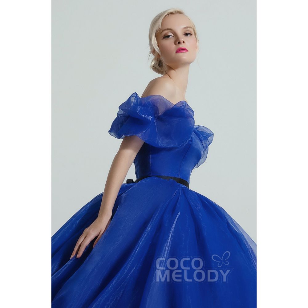 CW2098 プリンセス エレガント 取り外し可能なパフスリーブ ソーダライトブルー カラードレス 【結婚式 カラードレス オーダーメイド】