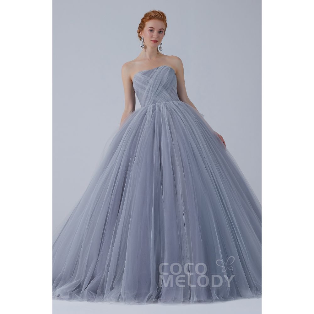 CW2103 プリンセス オフショルダー リボン シルバーグレー カラードレス 【結婚式 カラードレス オーダーメイド】