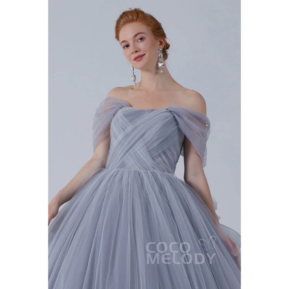 CW2103 プリンセス オフショルダー リボン シルバーグレー カラードレス 【結婚式 カラードレス オーダーメイド】