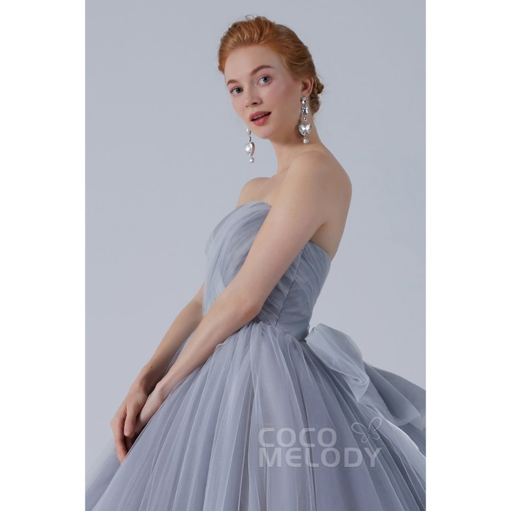 CW2103 プリンセス オフショルダー リボン シルバーグレー カラードレス 【結婚式 カラードレス オーダーメイド】