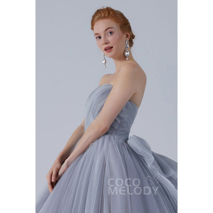 CW2103 プリンセス オフショルダー リボン シルバーグレー カラードレス 【結婚式 カラードレス オーダーメイド】