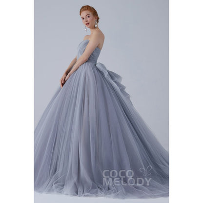 CW2103 プリンセス オフショルダー リボン シルバーグレー カラードレス 【結婚式 カラードレス オーダーメイド】