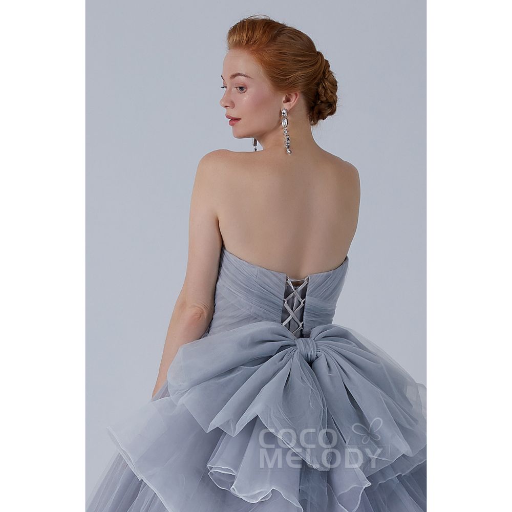CW2103 プリンセス オフショルダー リボン シルバーグレー カラードレス 【結婚式 カラードレス オーダーメイド】