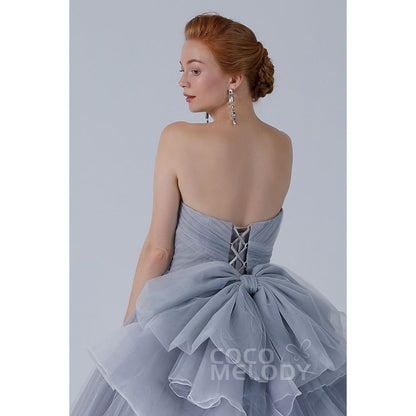 CW2103 プリンセス オフショルダー リボン シルバーグレー カラードレス 【結婚式 カラードレス オーダーメイド】