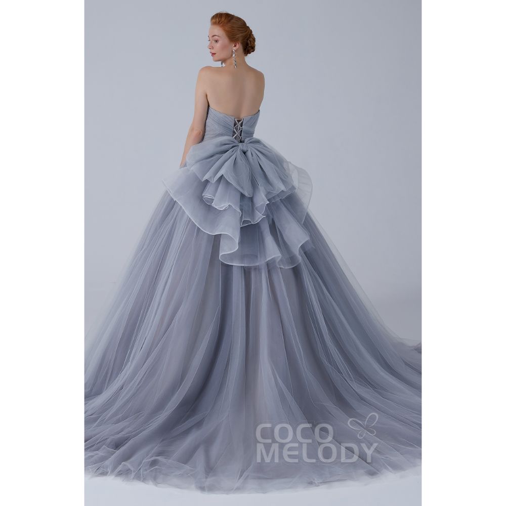 CW2103 プリンセス オフショルダー リボン シルバーグレー カラードレス 【結婚式 カラードレス オーダーメイド】