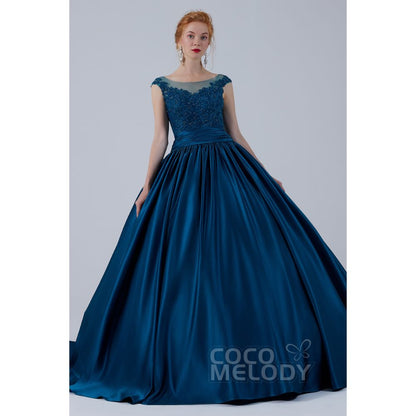 CW2106 プリンセス ボートネック サテン レース カラードレス 【結婚式 カラードレス オーダーメイド】