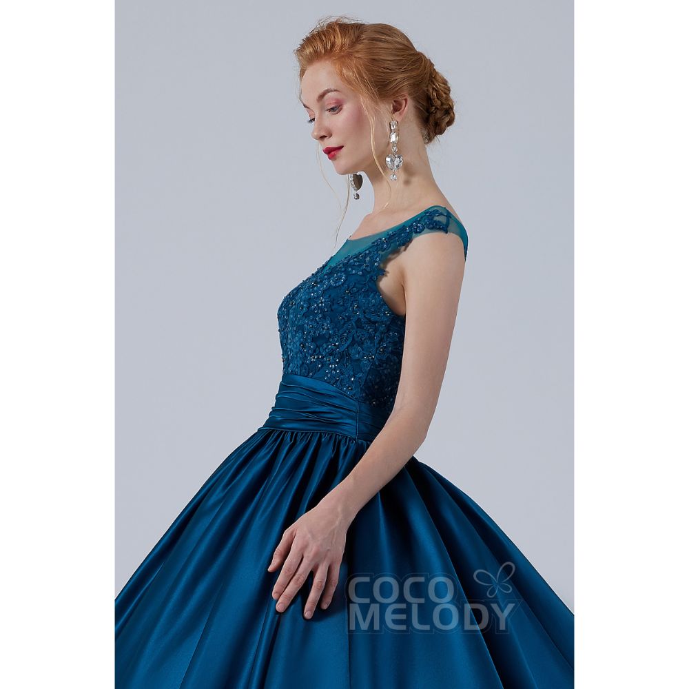 CW2106 プリンセス ボートネック サテン レース カラードレス 【結婚式 カラードレス オーダーメイド】