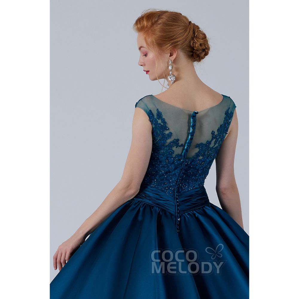 CW2106 プリンセス ボートネック サテン レース カラードレス 【結婚式 カラードレス オーダーメイド】