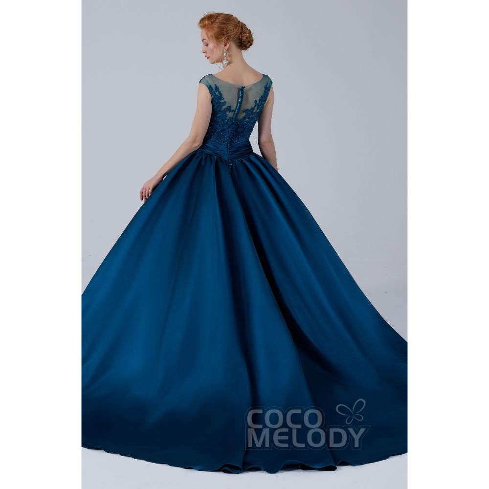 CW2106 プリンセス ボートネック サテン レース カラードレス 【結婚式 カラードレス オーダーメイド】