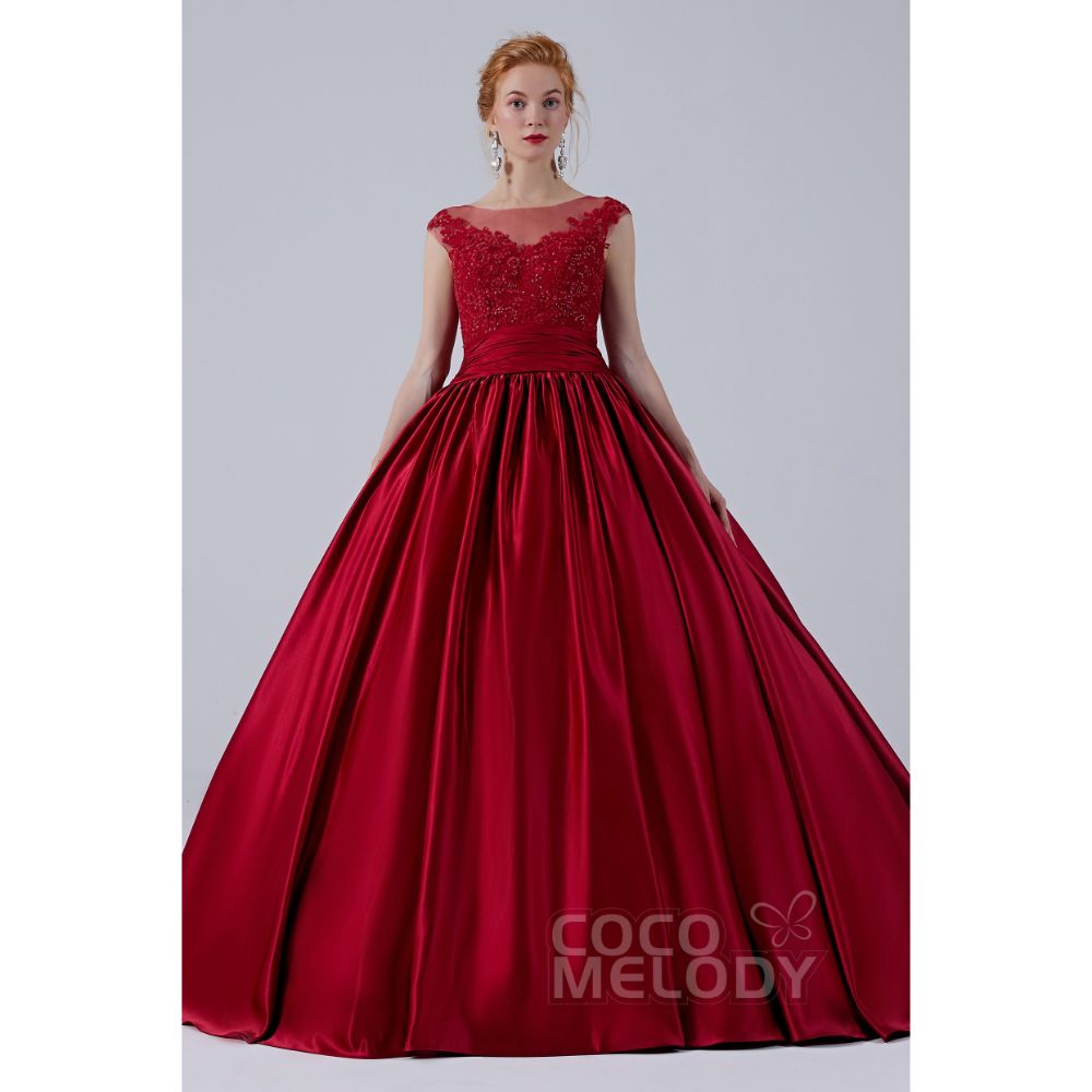 CW2106 プリンセス ボートネック サテン レース カラードレス 【結婚式 カラードレス オーダーメイド】