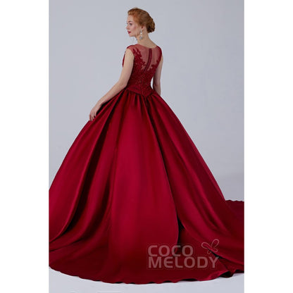 CW2106 プリンセス ボートネック サテン レース カラードレス 【結婚式 カラードレス オーダーメイド】