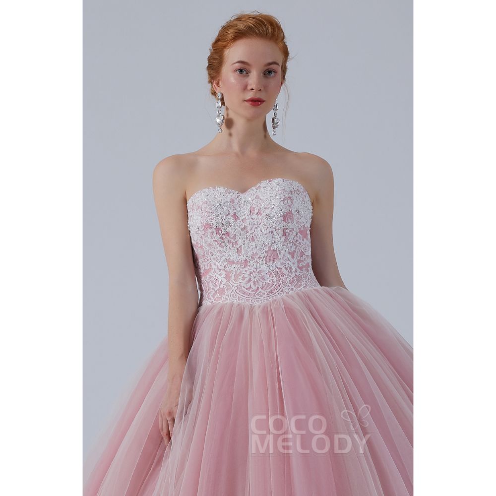 CW2155 プリンセス オフショルダー リボン レースアップリケ ビーズ ピンク カラードレス 【結婚式 カラードレス オーダーメイド】