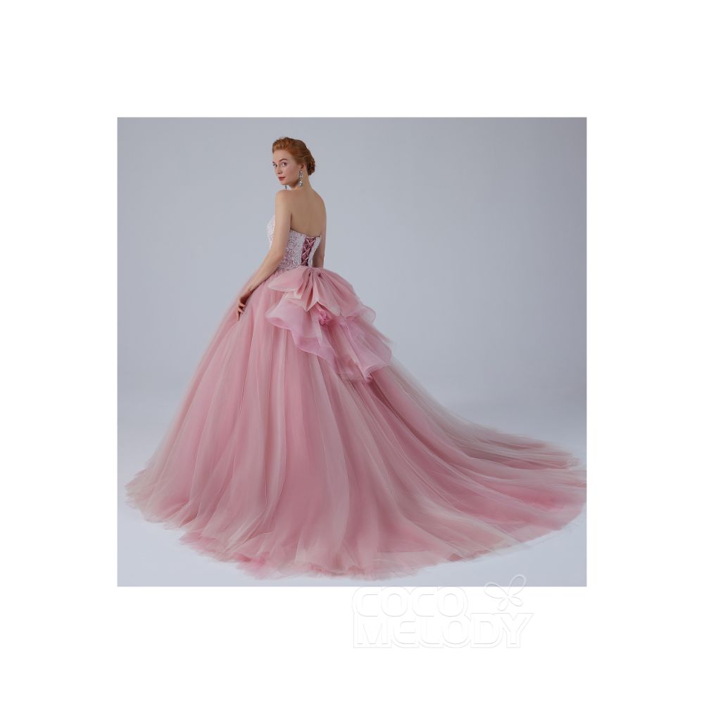 ピンク レース オフショルダードレス オフショルダー フラワーレース プリンセスドレス ピンク カラードレス