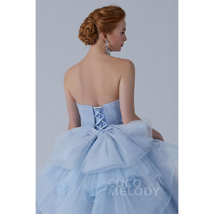 CW2156 プリンセス オフショルダー リボン ギャザー ブルーグレー カラードレス 【結婚式 カラードレス オーダーメイド】