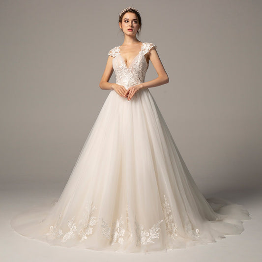 CW2358 OLIVE Vネック 袖 Aライン ウエディングドレス 【ウェディングドレス オーダーメイド】