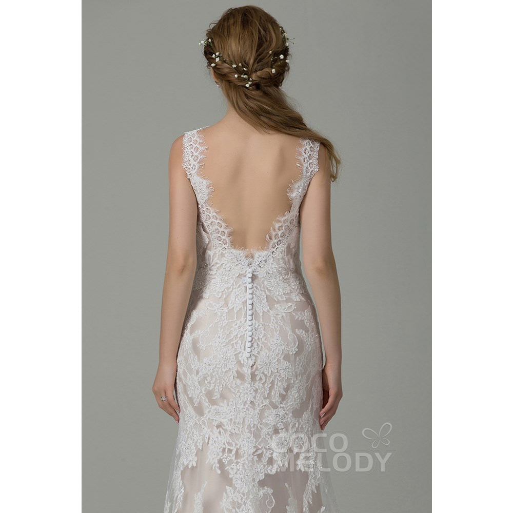 CWXT14061 レース Vネック スレンダーライン ウェディングドレス 【ウェディングドレス オーダーメイド】