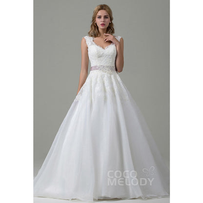 CWZT15007 オーガンジー Vネック ウェディングドレス 【ウェディングドレス オーダーメイド】