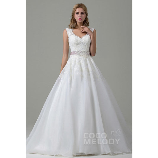 CWZT15007 オーガンジー Vネック ウェディングドレス 【ウェディングドレス オーダーメイド】