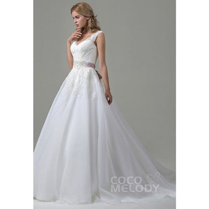 CWZT15007 オーガンジー Vネック ウェディングドレス 【ウェディングドレス オーダーメイド】