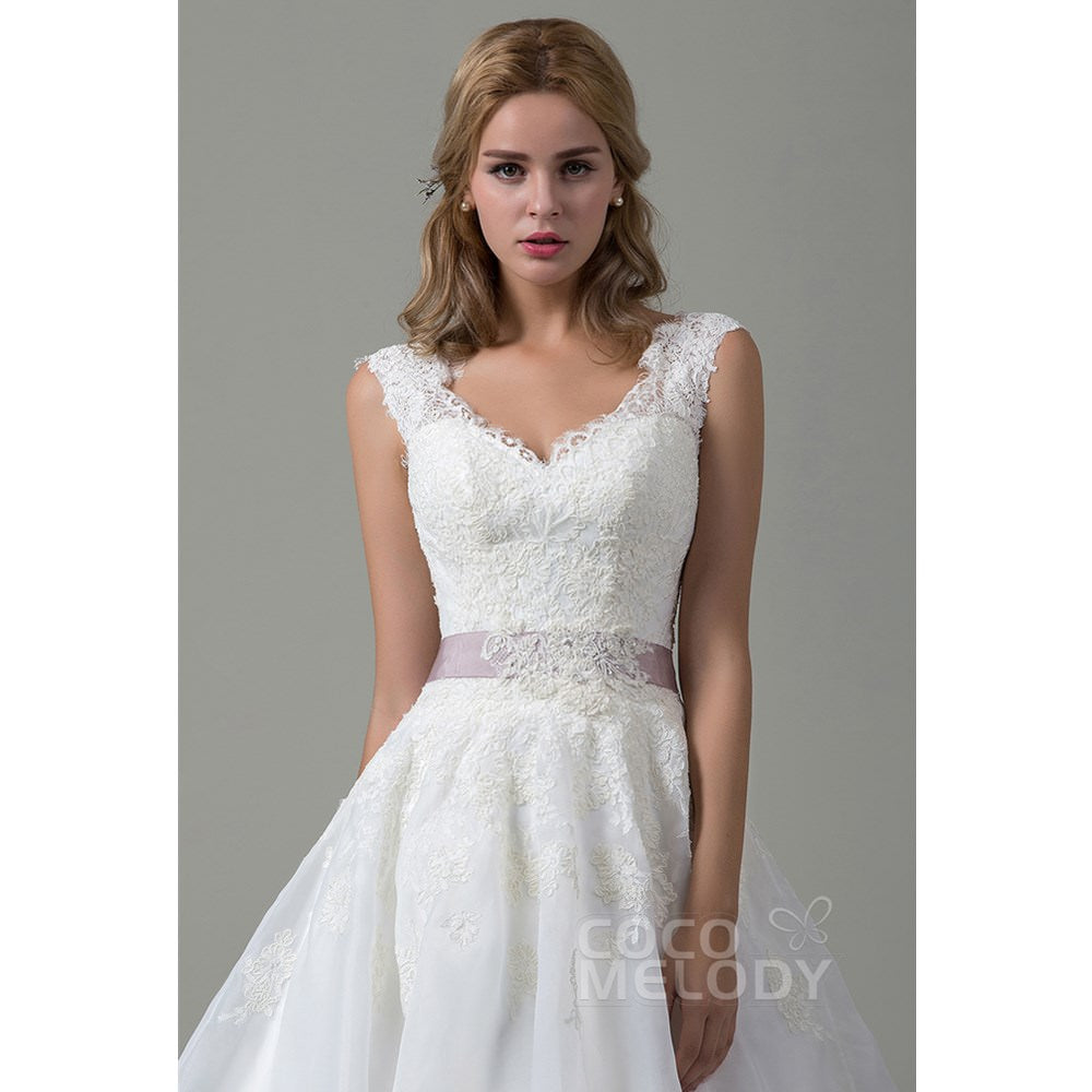 CWZT15007 オーガンジー Vネック ウェディングドレス 【ウェディングドレス オーダーメイド】