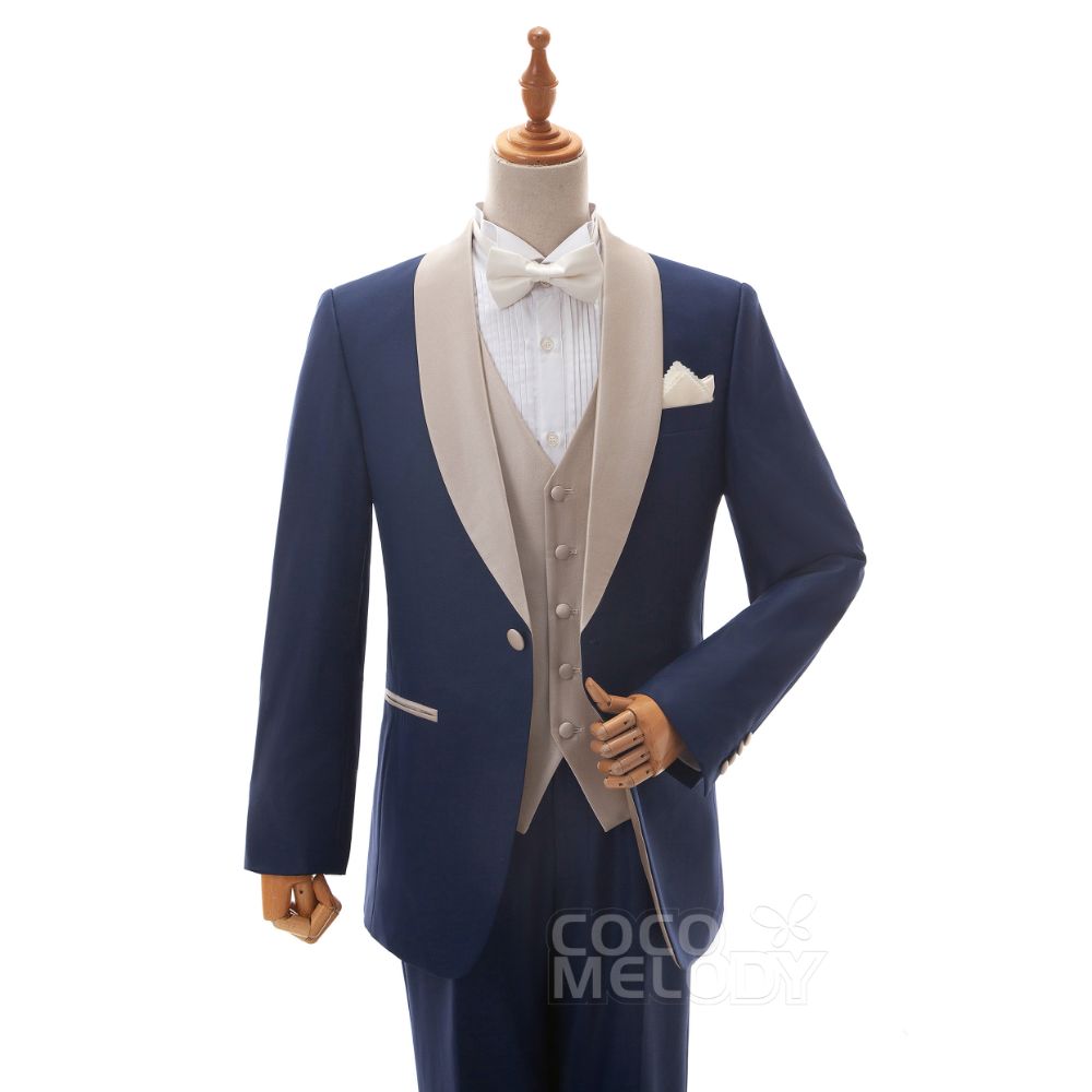 【CZ19002 タキシード】 ショールカラー ネイビーブルー 7816 【結婚式 タキシード オーダーメイド】