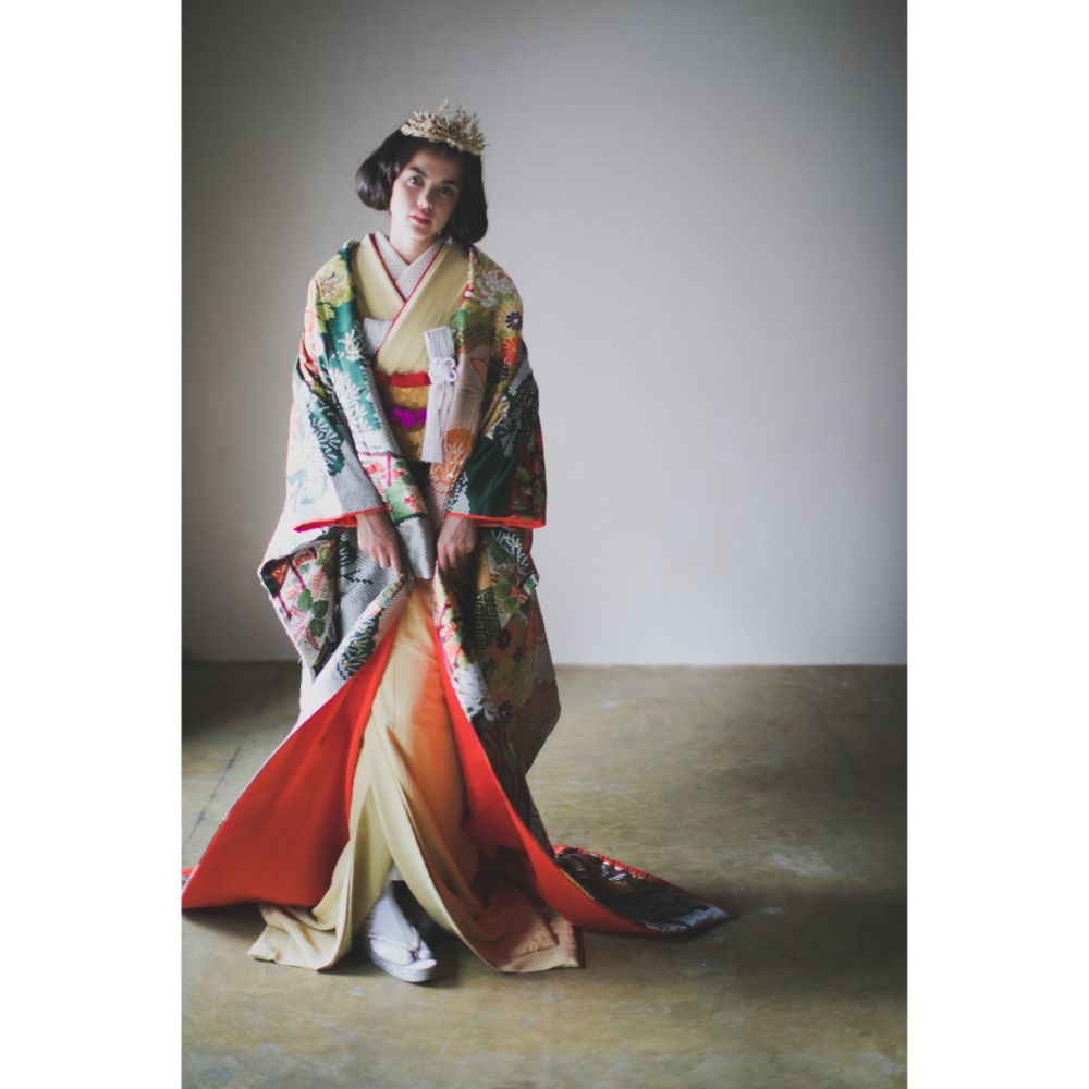 緞子織飛翔緑幔幕 【結婚式 和装 色打掛 レンタル】