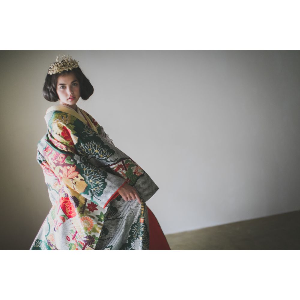 緞子織飛翔緑幔幕 【結婚式 和装 色打掛 レンタル】